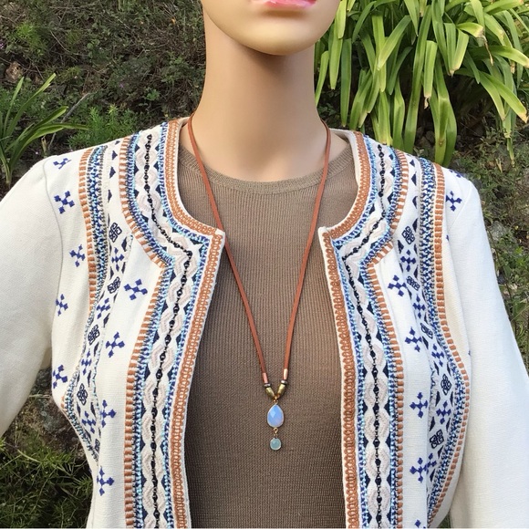 Leather cord Opalite Aquamarine Sundance Charm Necklace Sale - Picture 4 of 8